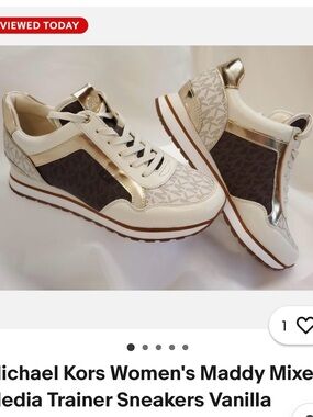 Michael Kors Mixed-Media Sneakers in Cream, Brown & Gold